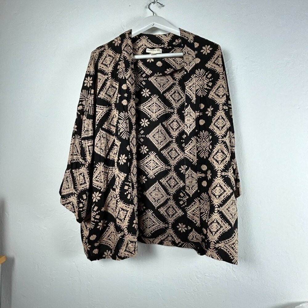 Anthropologie Andersen & Lauth Women's OS Black Cream Floral Boho Retro Kimono